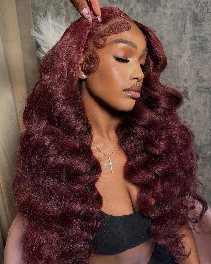 Body Wave Dark 99j Burgundy Wig 13x4 HD Transparent Lace Frontal Wig Pre Plucke Real Human Hair Wigs-Alididihair