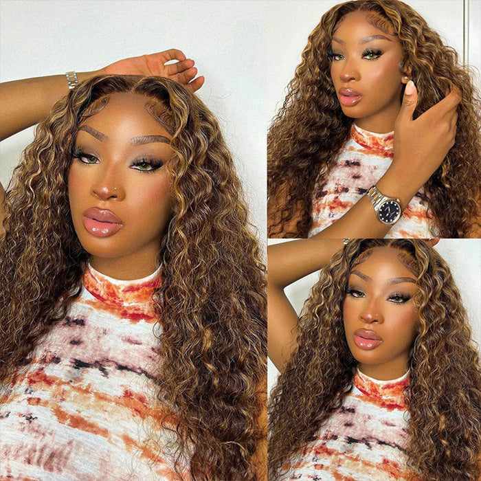 Wear And Go Wig 4x6 HD Transparent Lace Frontal Wig Deep Wave Blonde Hair With Highlights-Alididihair