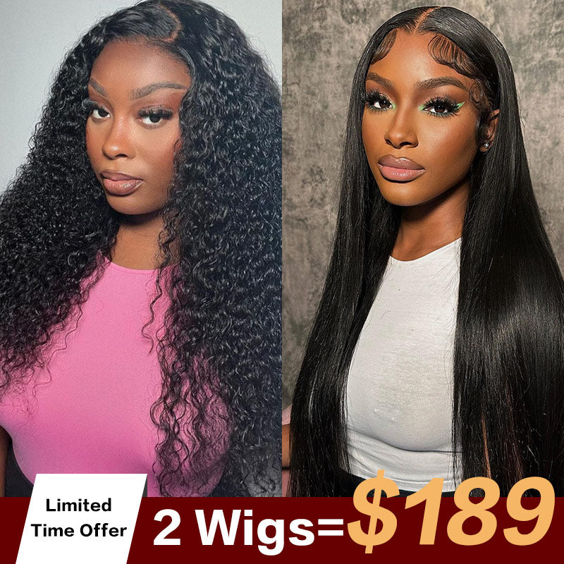 2wigs=$189 | 13x4 Jeery Curly Lace Frontal Wig+13x4 Straight Lace Frontal Wig