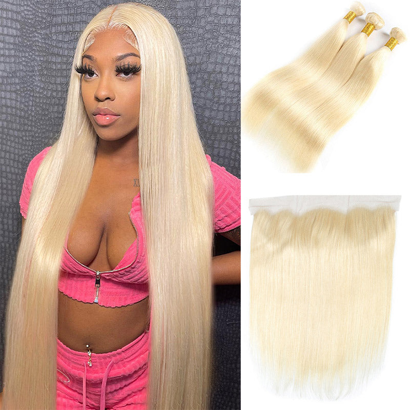 Alididi 613 Blonde Straight Hair 3bundles With 13x4 Transparent Lace Frontal Vrigin Human Hair