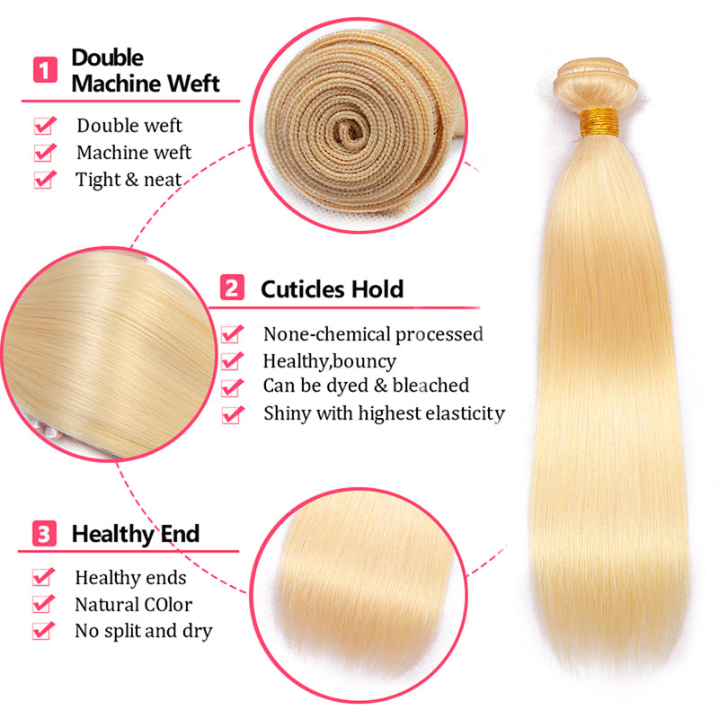 Alididi 613 Blonde 3Bundles Long Straight Hair 100% Virgin Human Hair