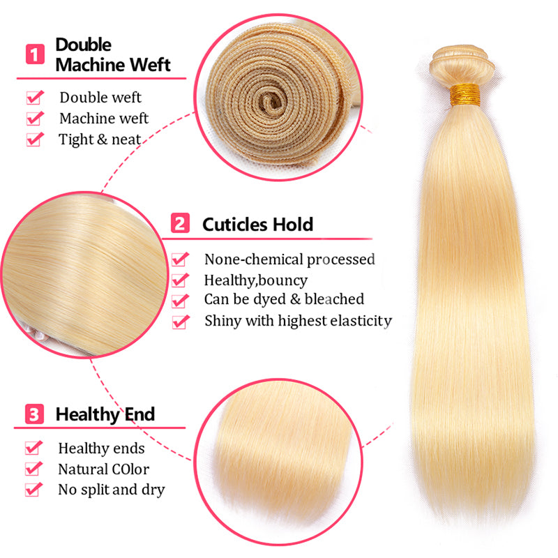 Alididi 613 Blonde Straight Hair 3bundles With 13x4 Transparent Lace Frontal Vrigin Human Hair