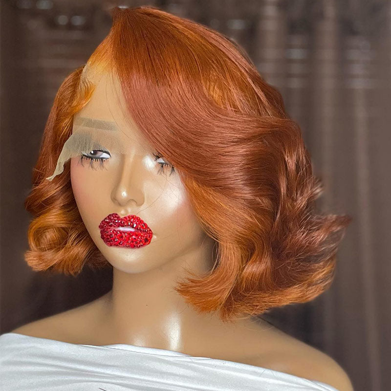 Ginger Orange  Loose Wave Short Bob 13x4 HD Transparent Lace Frontal Wig Pre Plucked Real Human Hair Wig