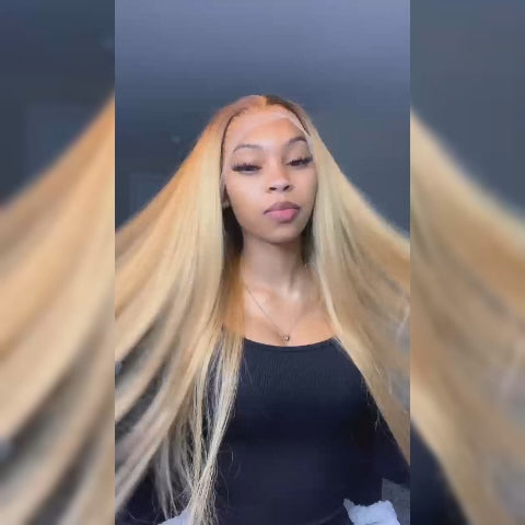 Body Wave T1B/#27 Ombre Blonde Wig 13x4 HD Transparent Lace Frontal Wig Pre Plucked Hairline-Alididihair
