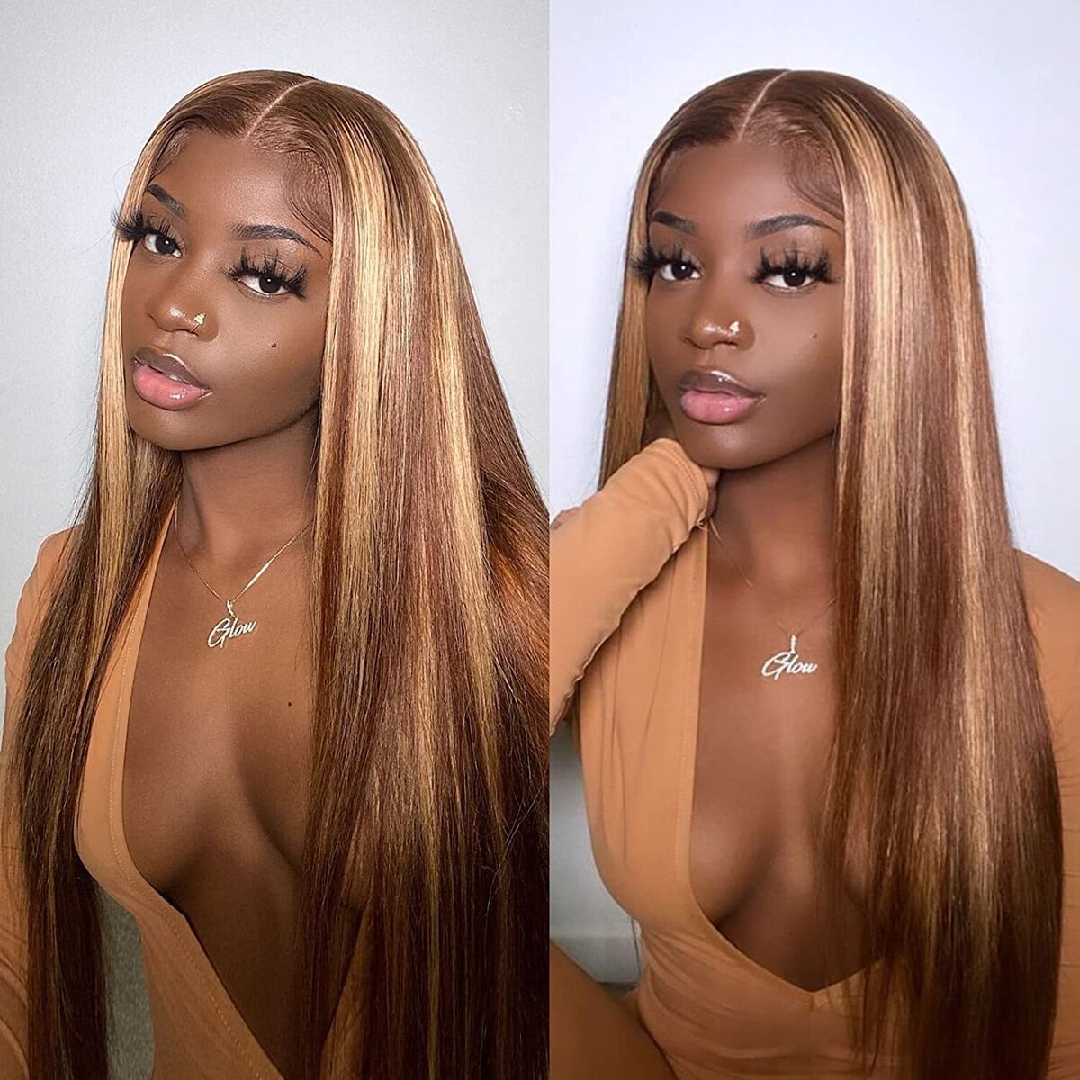 Ombre Highlight 13x4 HD Transparent 4/27 Honey Blonde Lace Frontal Wigs Straight Humna Hair Wig-AlididiHair