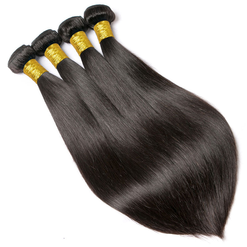 Alididi Long Straight Hair Brazilian Human Hair 4 Bundles Natural Color