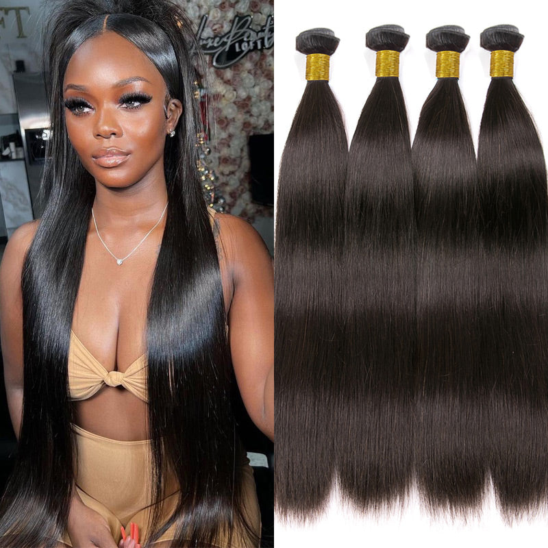 Alididi Long Straight Hair Brazilian Human Hair 4 Bundles Natural Color