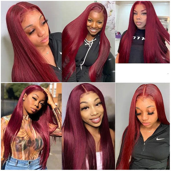 13x4 13x6 Straight Burgundy 99J Lace Frontal Human Front Virgin Hair wigs Alididi