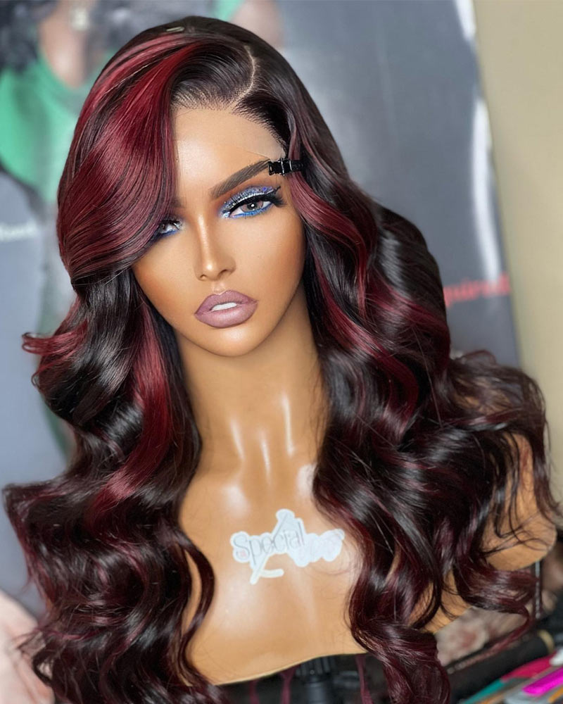 13x4-HD-Lace-Highlight-Wig-Ombre-Dark-Burgundy-Human-Hair-Frontal-Wigs-With-Rose-Red-Highlights-Pre-Plucked-Hairline