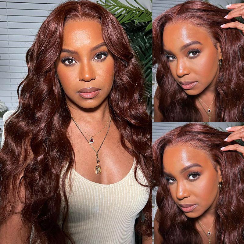 Alididi Reddish Brown Body Wave 4x4/13x4 HD Transparent Lace Front Wigs Human Hair