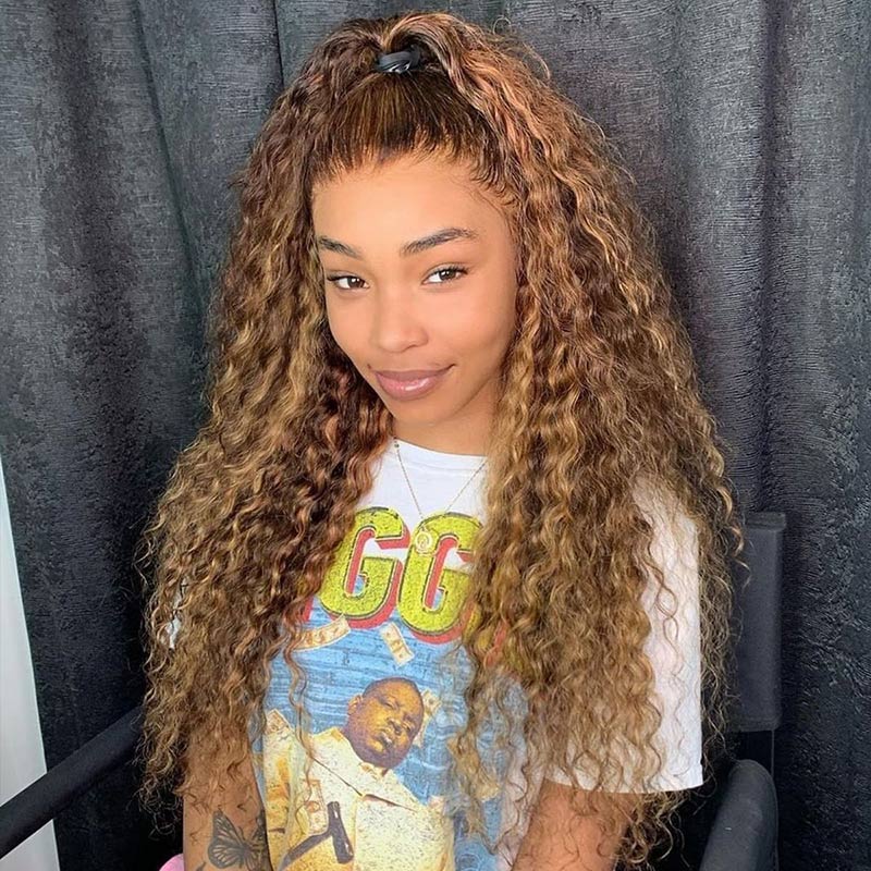 Honey Blonde Highlight 13x4/4x4 HD Lace Front Wig Deep Curly Pre Plucked 100% Human Hair Wig