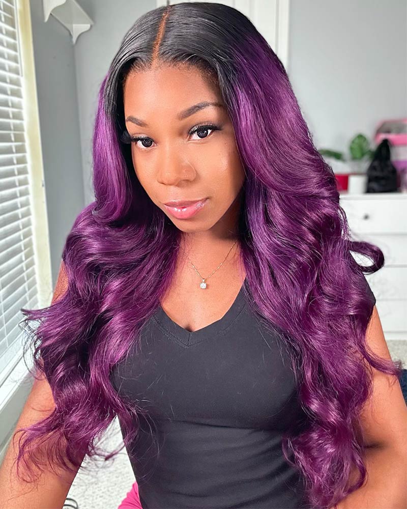 1B/Purple Color Wig Body Wave 5x5/13x4 Ombre HD Lace Front Wig 100% Virgin Human Hair Wigs-Alididihair