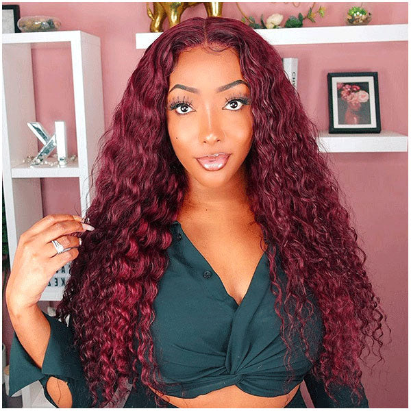 4x4 5x5 Curly Water Wave Burgundy 99J Burg Lace Closure Human Hair wigs Alididi