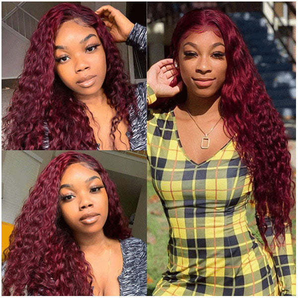 4x4 5x5 Curly Water Wave Burgundy 99J Burg Lace Closure Human Hair wigs Alididi