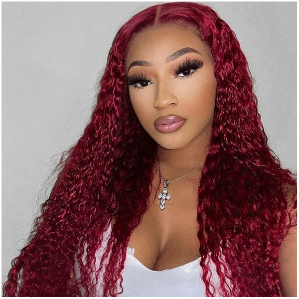 4x4 5x5 Curly Water Wave Burgundy 99J Burg Lace Closure Human Hair wigs Alididi