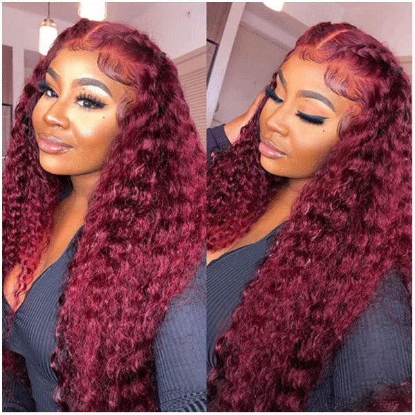 4x4 5x5 Curly Water Wave Burgundy 99J Burg Lace Closure Human Hair wigs Alididi