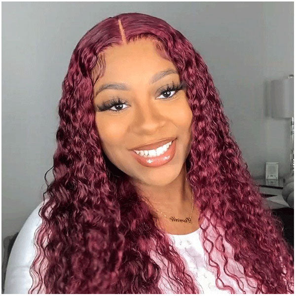 4x4 5x5 Curly Water Wave Burgundy 99J Burg Lace Closure Human Hair wigs Alididi