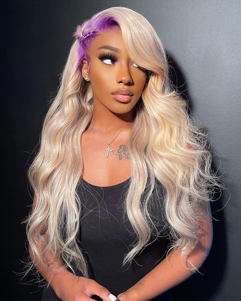 Purple Root 13x4 HD Transparent Lace Front Wig Gold Blonde Body Wave Wig Pre Plucked Real Human Hair-Alididihair