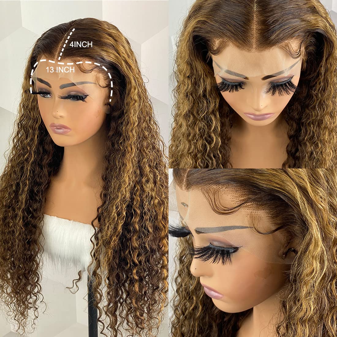 Ombre Highlight HD Lace Front Wig 13x4/4x4 Deep Curly Wave Brazilian Virgin Wig Pre Plucked Blonde Human Hair Wig