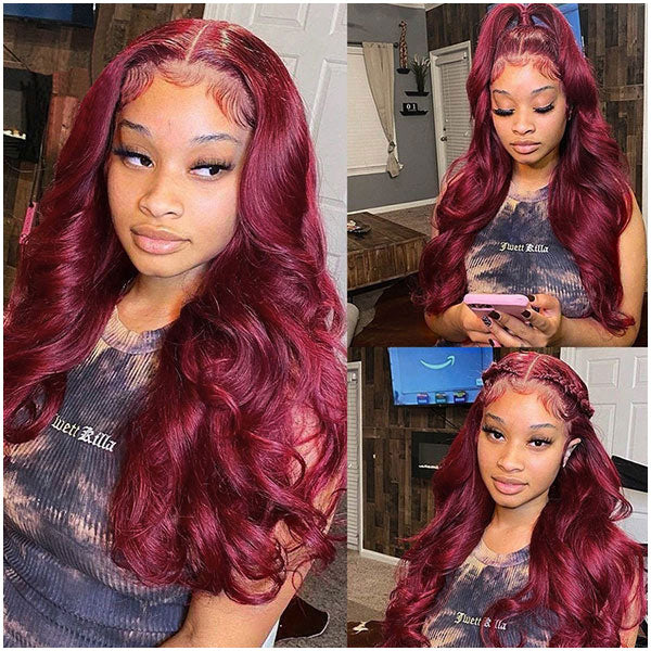 99J Burgundy Body Wave Curly Wig 4x4 5x5 Frontal Wigs Alididid Virgin Hair Front Wigs