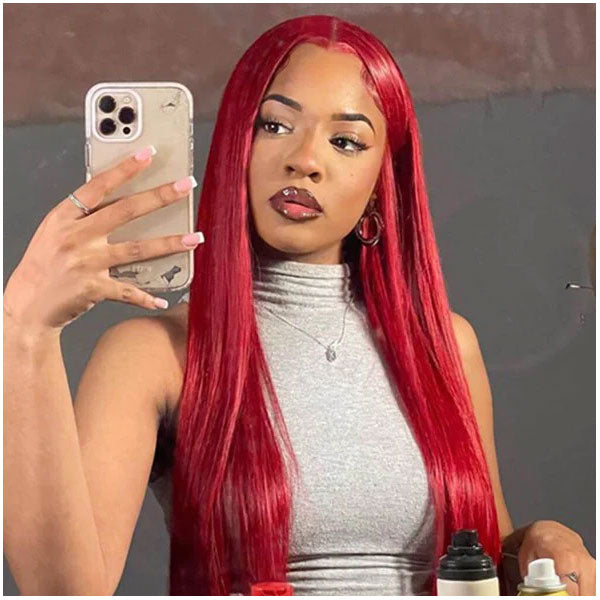 Alididi 13x4 Red Color Straight Body Wave Lace Front Wig Colored Hair