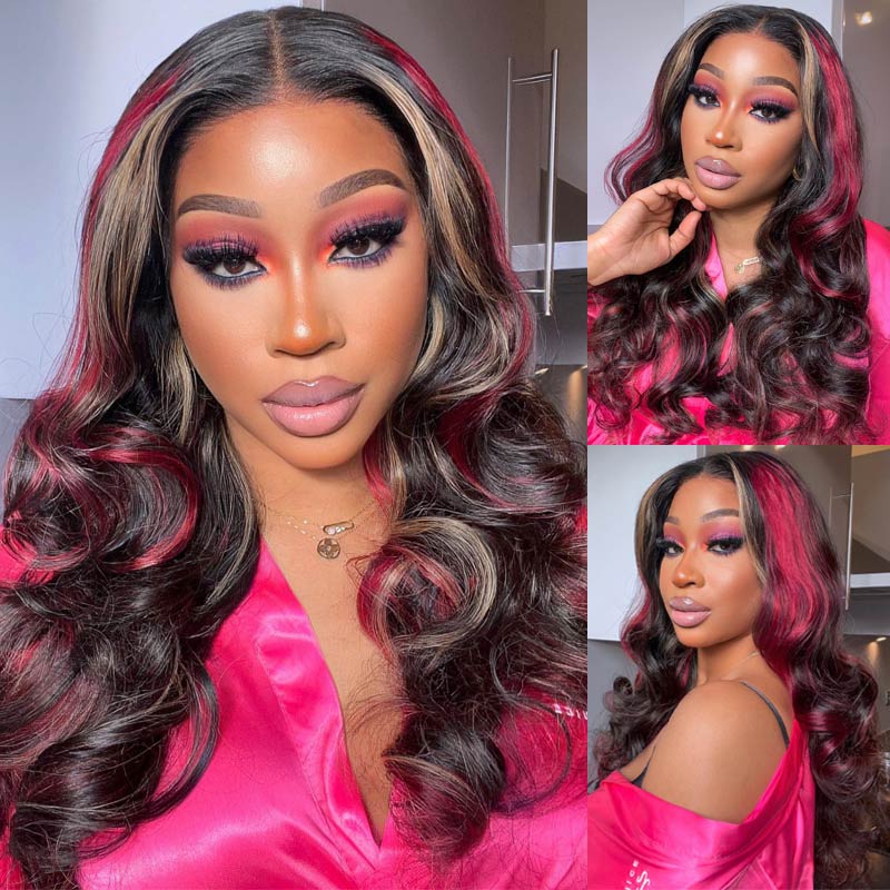 Body Wave 13x4 HD Lace Frontal Black Hair With Red Highlights Wig  Multi Color Human Hair Wigs For Black Women