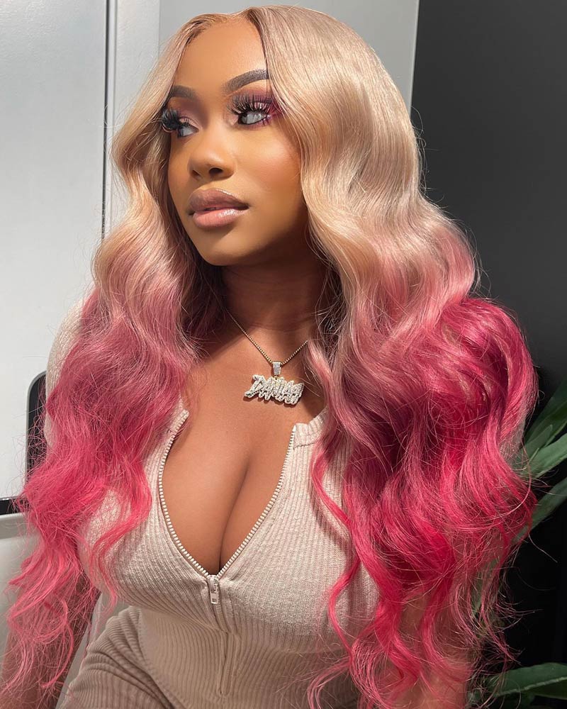 Blonde-With-Pink-Color-13x4-Hd-Lace-Frontal-Body-Wave-Ombre-Human-Hair-Wigs-Pre-Plucked-With-Baby-Hair