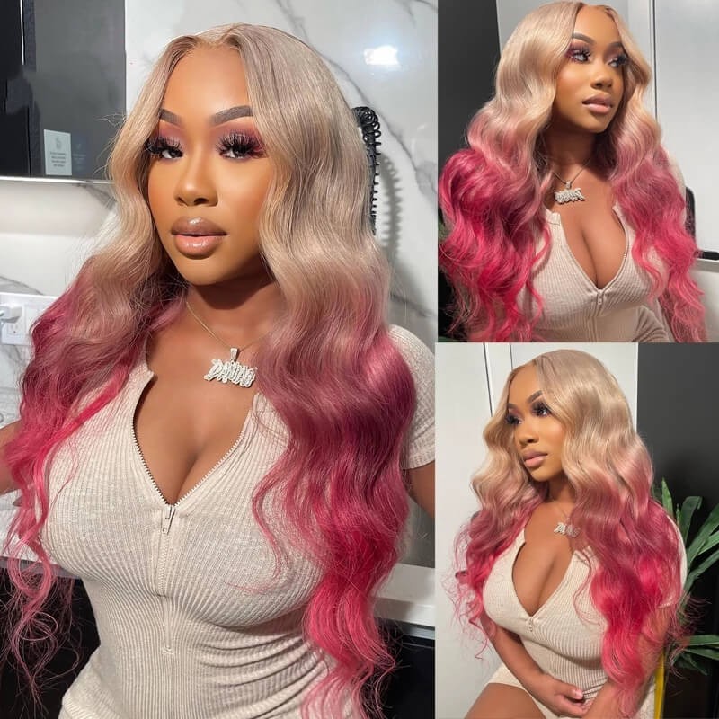 Blonde Ombre Pink Body Wave 13x4 HD Lace Front Wigs Pre Plucked With Baby Hair Brazilian Glueless Wigs