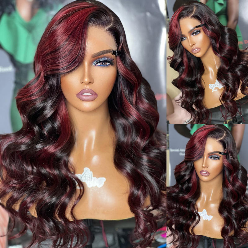 Body-Wave-Black-Hair-With-Red-Highlights-4x4-13x4-Human-Hair-Lace-Front-Wigs-Alididihair
