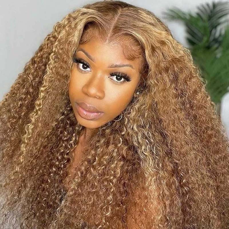 Ombre Highlight 13x4 HD Lace Front Wigs Curly Honey Blonde Wig Pre Plucked Hairline Real Human Hair Wig