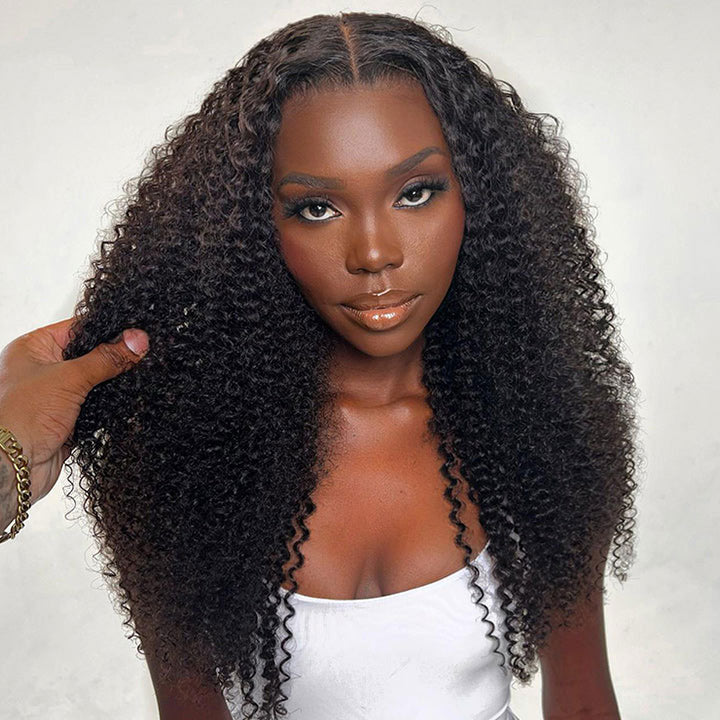 Long Kinky Curly 13x4/13x6 HD Lace Frontal Wigs Natural Black Pre Plucked Headline Real Human Hair Wig