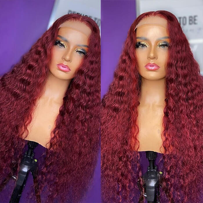 Alididi 99J Deep Wave 4x4/13x4 HD Lace Frontal Human Hair Wigs Burgundy Red Lace Front Wig Pre Plucked