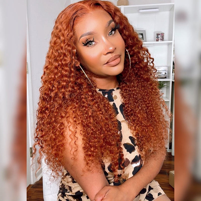 Ginger Orange Color 4x4/13x4 HD Curly Lace Frontal Wig Best Human Hair Wigs Online-Alididihair