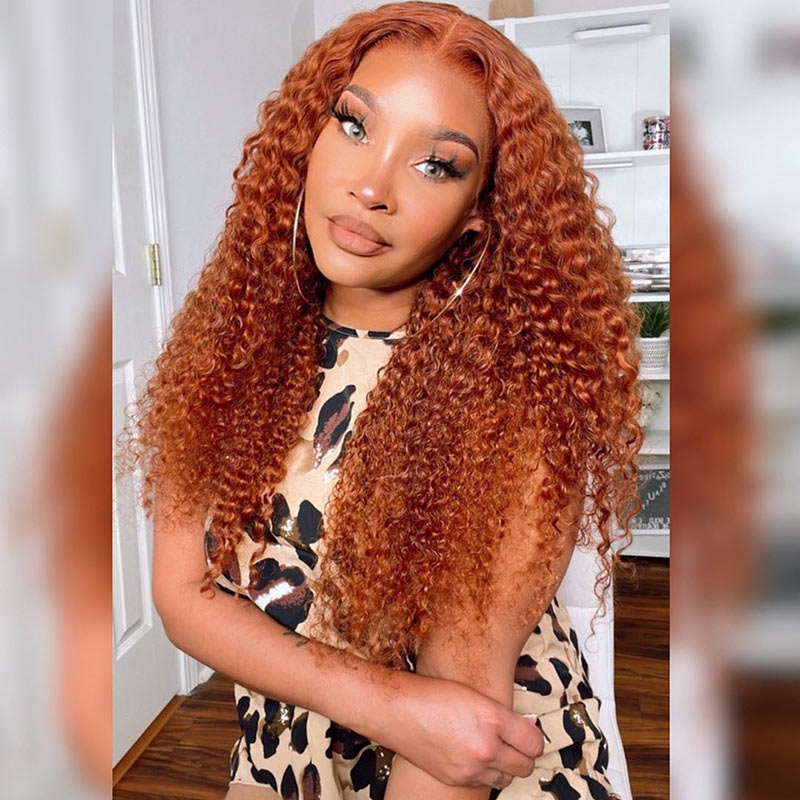 Ginger Orange Color 4x4/13x4 HD Curly Lace Frontal Wig Best Human Hair Wigs Online-Alididihair