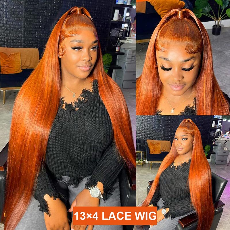 Alididi Ginger Orange Color Straight 4x4/13x4 HD Transparent Lace Front Wig  Human Hair