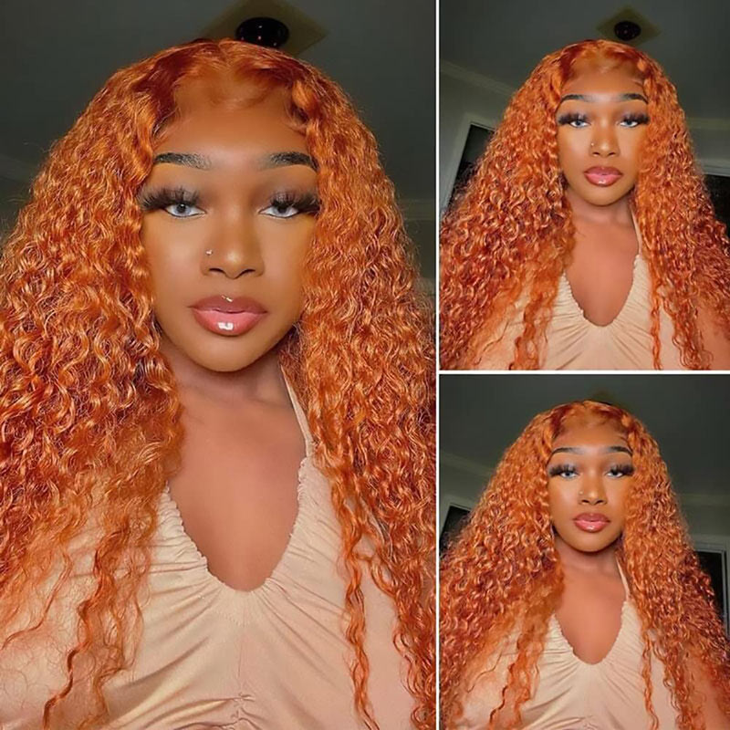 Ginger Orange Color 4x4/13x4 HD Curly Lace Frontal Wig Best Human Hair Wigs Online-Alididihair