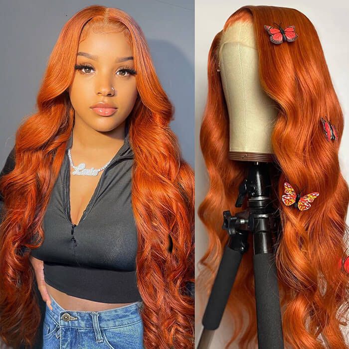 Alididi Ginger Orange Color Body Wave 4X4/13x4 HD Transparent Lace Front Wig  Human Hair