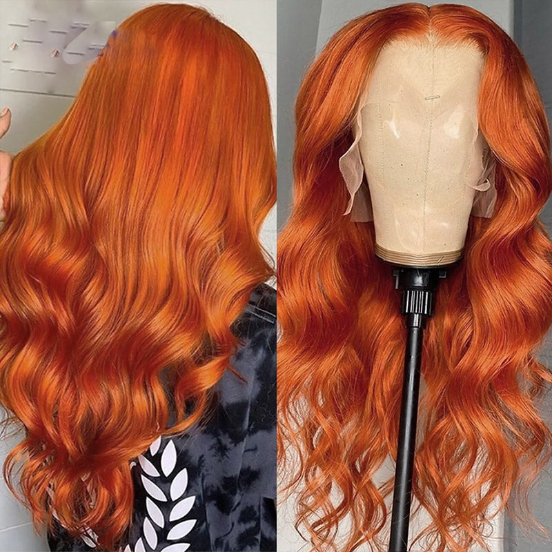 Alididi Ginger Orange Color Body Wave 4X4/13x4 HD Transparent Lace Front Wig  Human Hair