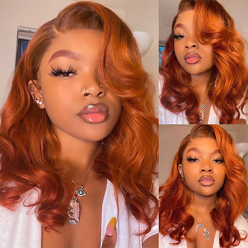 Alididi Ginger Orange Color Body Wave 4X4/13x4 HD Transparent Lace Front Wig  Human Hair