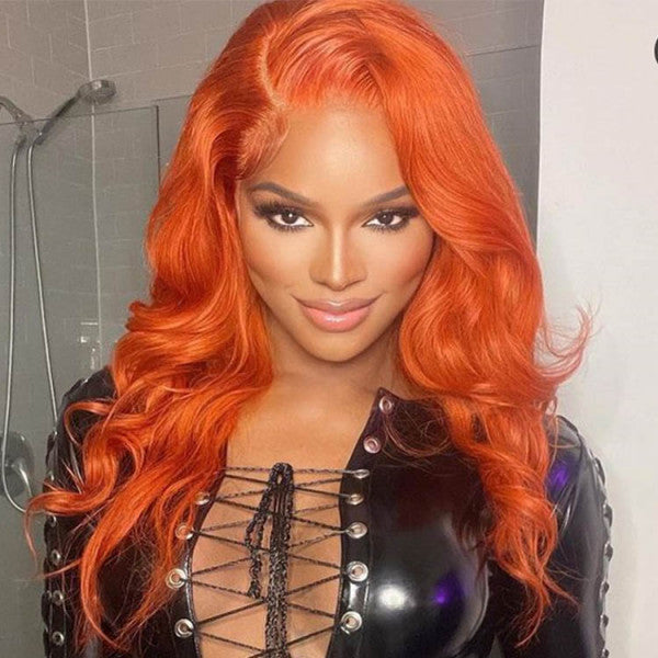 Alididi Ginger Orange Color Body Wave 4X4/13x4 HD Transparent Lace Front Wig  Human Hair