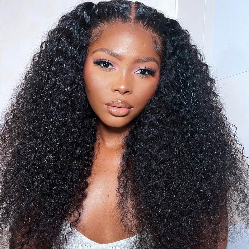 Long Kinky Curly 13x4/13x6 HD Lace Frontal Wigs Natural Black Pre Plucked Headline Real Human Hair Wig