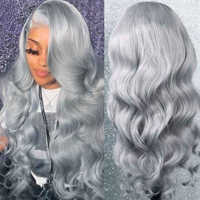 Body Wave HD Transparent 13x4 Grey Lace Front Wig Pre Plucked Headline Real Human Hair Wig-Alididihair