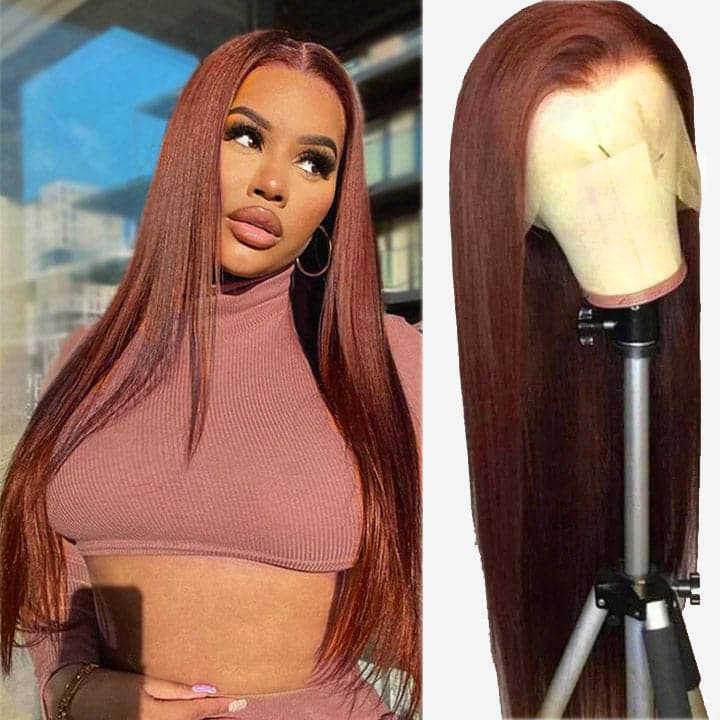 Alididi Reddish Brown Color Straight 4X4/5X5/13x4 HD Lace Front Wigs Human Hair