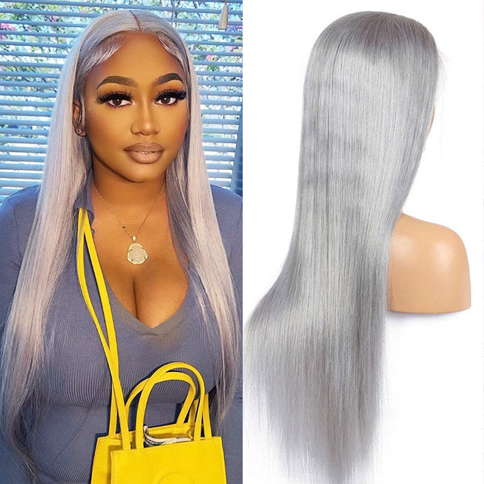 Straight Hair Grey Wig 13x4 HD Transparent Lace Front Wigs Human Hair Pre Plucked With Baby Hair-Alididihair