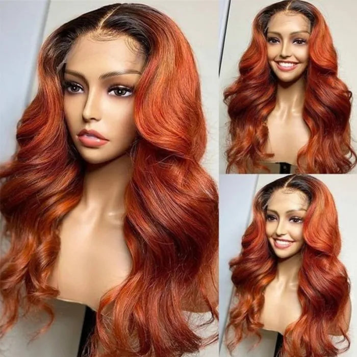 Alididihair Cinnamon Brunette Body Wave 13x4 4x4 Lace Frontal Closure Wig With Dark Roots
