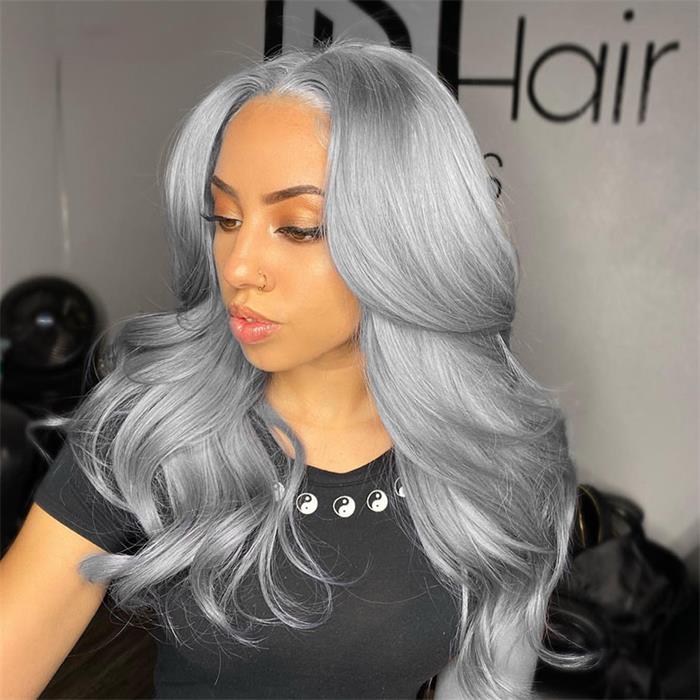 Body Wave HD Transparent 13x4 Grey Lace Front Wig Pre Plucked Headline Real Human Hair Wig-Alididihair
