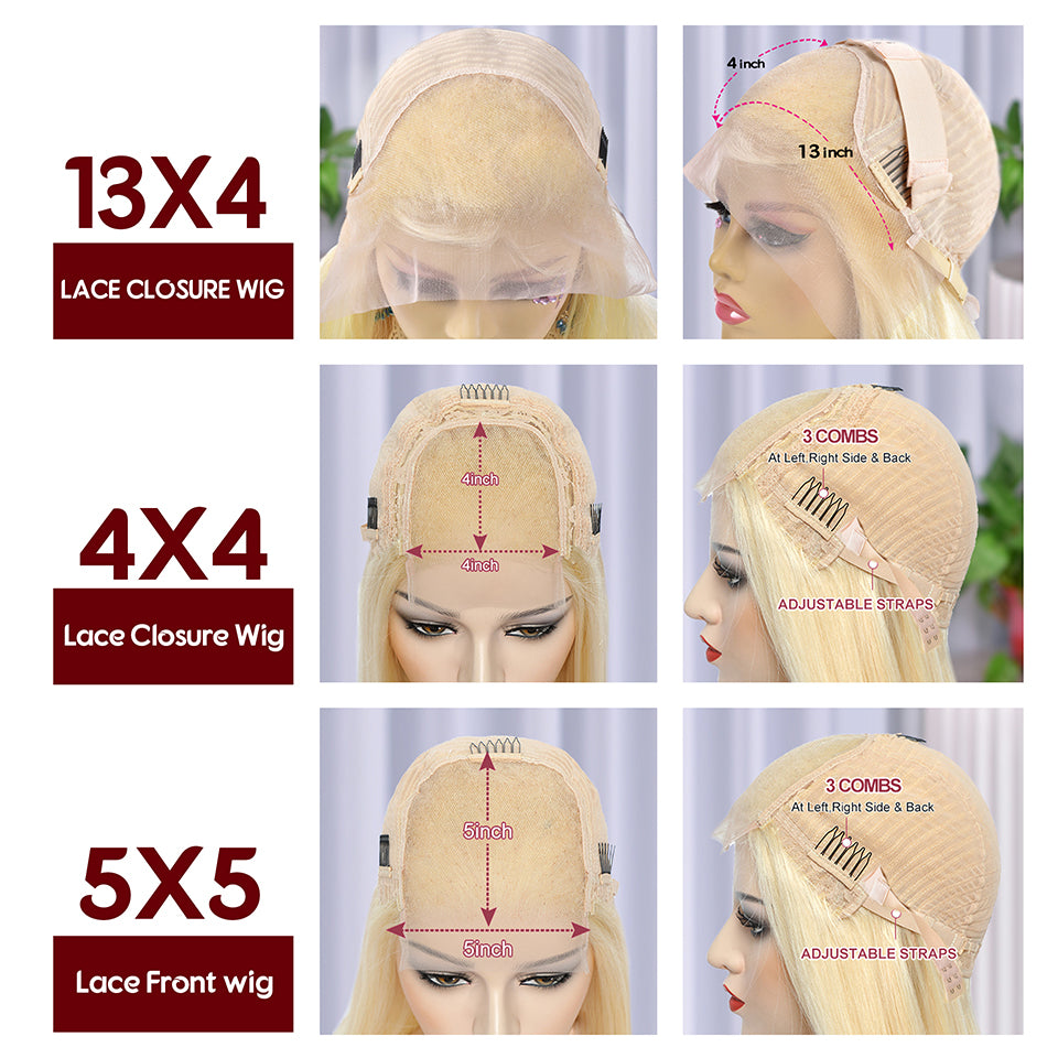 Alididi 613 Blonde Straight Short Bob Wigs 4x4/13x4 Lace Front Wigs Human  Hair