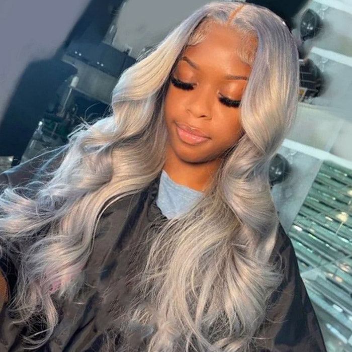 Body Wave HD Transparent 13x4 Grey Lace Front Wig Pre Plucked Headline Real Human Hair Wig-Alididihair