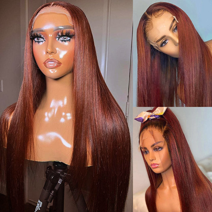 Alididi Reddish Brown Color Straight 13x4/13X6 HD Lace Front Wigs Human Hair