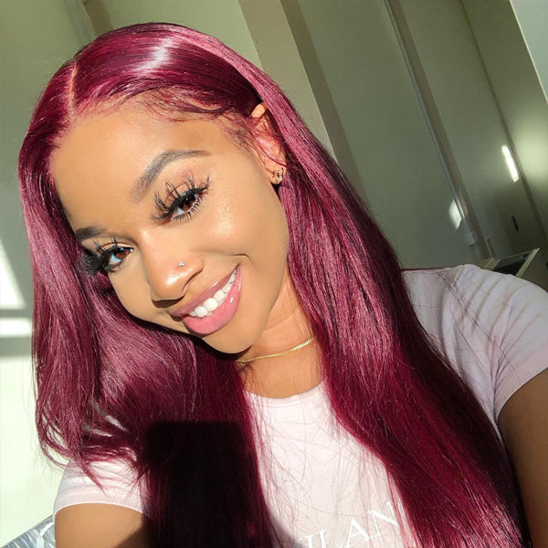 13x6 HD Transparent Lace Front wig Burgundy 99J Lace Front Wigs Human Hair Pre Plucked with Baby Hair